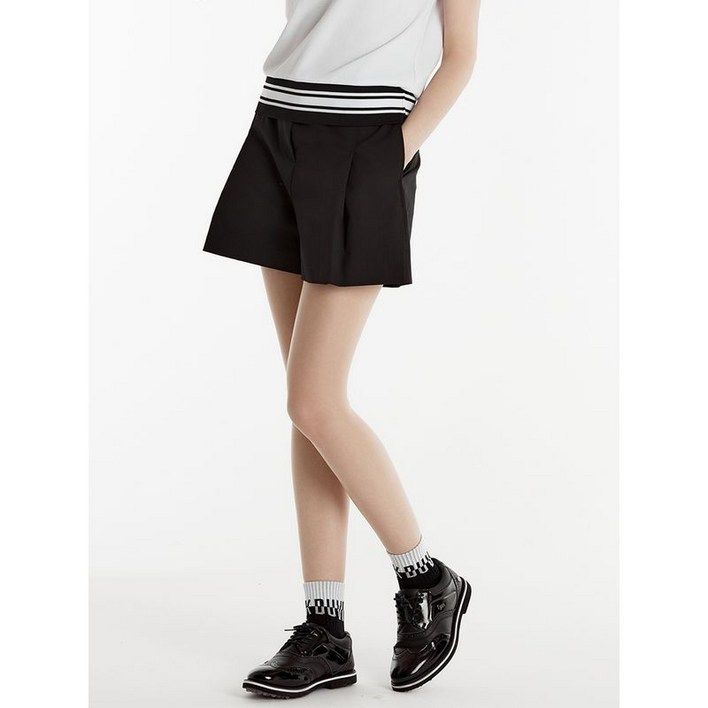 듀빅 여성 벨티드 인밴딩 원턱 반바지 DE2WPH343BK