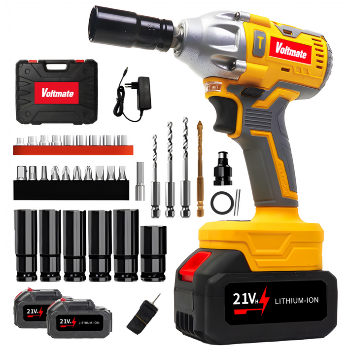 국내발송 VoltMate 독일 21V 다용도 전동렌치 350N 4.0Ah 고출력무선임팩트드릴 무단변속 전문 전동렌치 임팩트드릴 해머전동드릴 배터리2개 세트