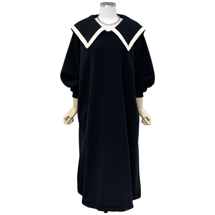 행복여 로로 배색 빅 세라 카라 루즈핏 기모 원피스