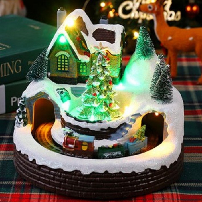 엔베러 크리스마스 움직이는 기차 오르골 뮤직박스 무드등 회전기차 회전오르골
