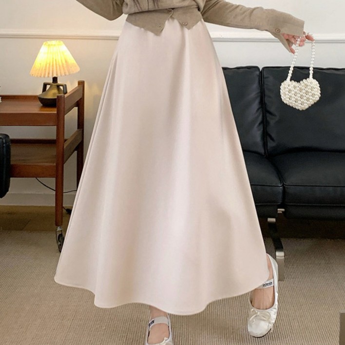 K115 아엔보 빅사이즈여성의류 허리밴딩 봄가을 플레어 롱스커트 M4XL