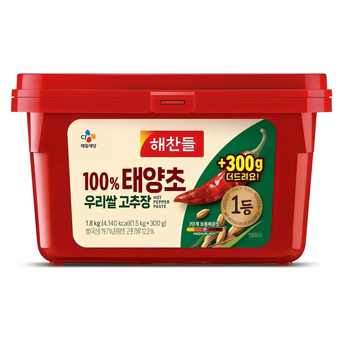 해찬들 100 태양초 우리쌀 고추장, 1.8kg, 1개