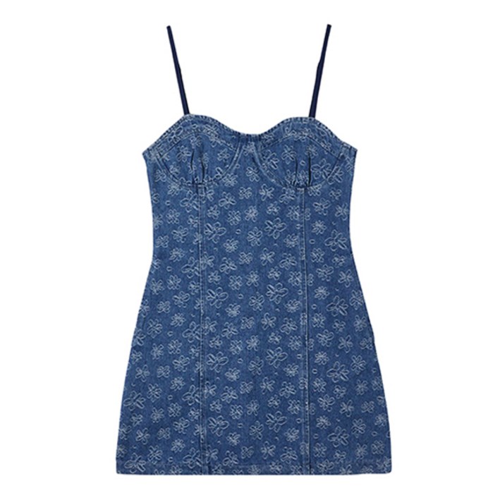 랩 여성용 플라워 패턴 뷔스티에 데님 원피스 AQ2DO561