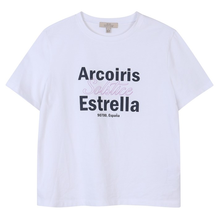 플라스틱아일랜드 여성용 실켓터치 레터링 자수포인트 티셔츠 PQ7CH302