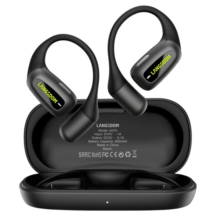 랭스돔 오픈형 에어핏 블루투스 공기전도 무선 이어폰, 블랙, TS15