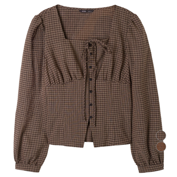 미쏘 여성용 체크 스퀘어넥 블라우스