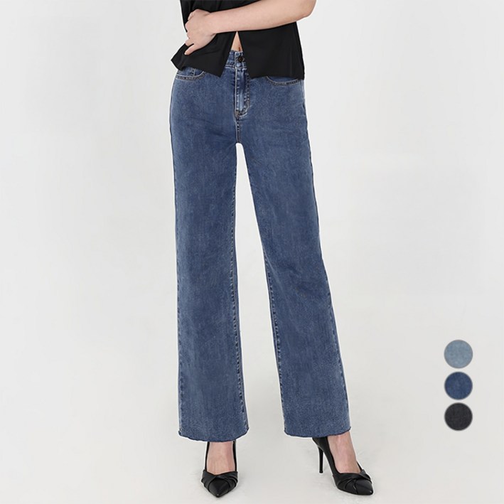 닷이프 여성용 롱숏 기장 스판좋은 히든밴딩 와이드 슬림핏 청바지