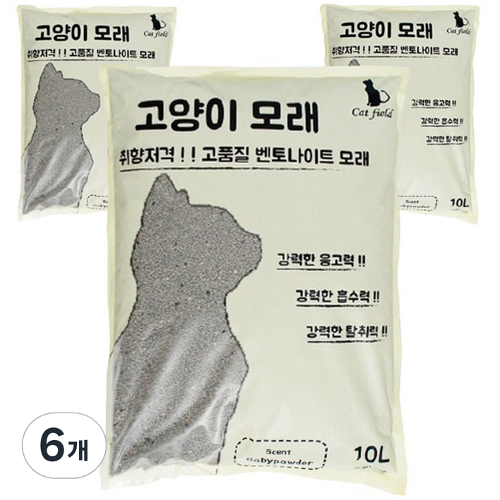 캣필드 벤토나이트 고양이모래 베이비파우더향, 10L, 6개