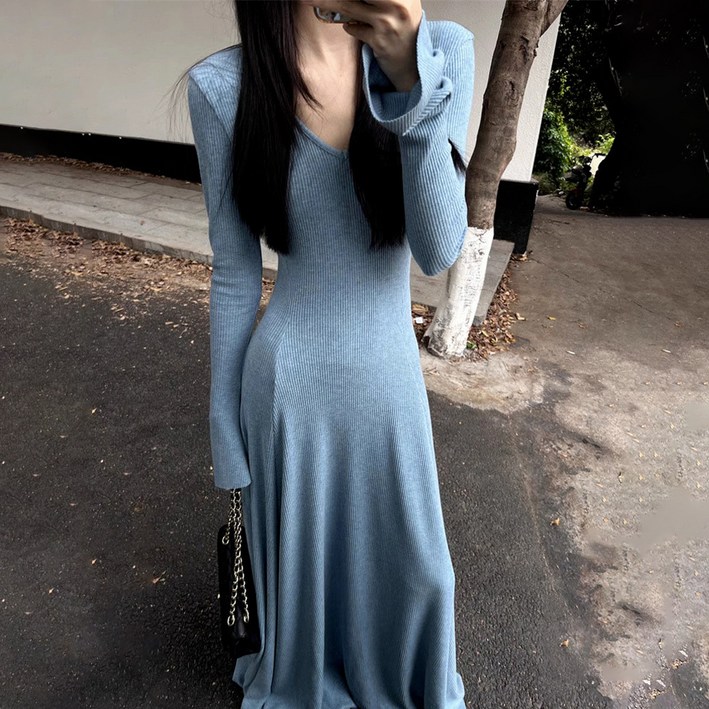 마켓에이 여성용 딥 슬림 롱 니트 원피스 M263-0014