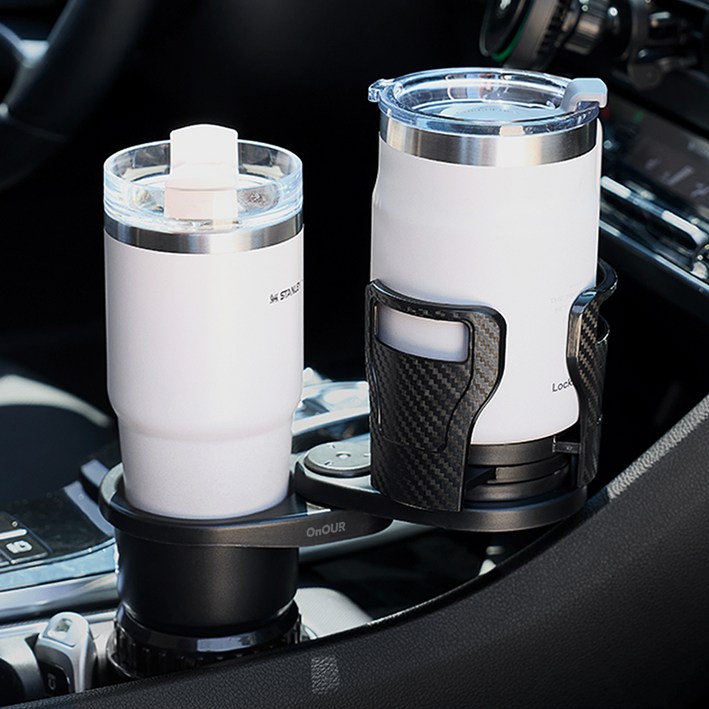 온아워 2 in 1 차량용 컵홀더 사이즈 조절 회전 확장형 텀블러 거치대
