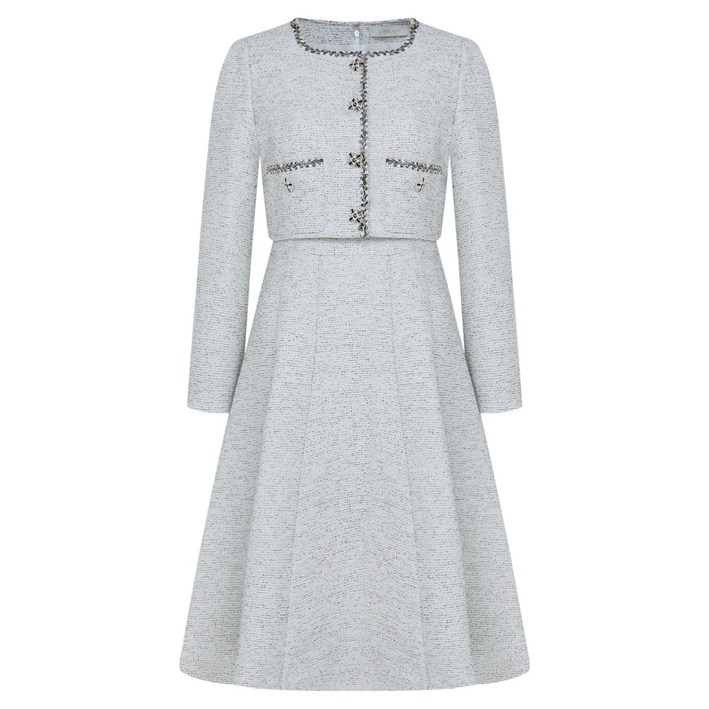 라인어디션 쥬얼버튼 스퀘어넥 트위드 원피스