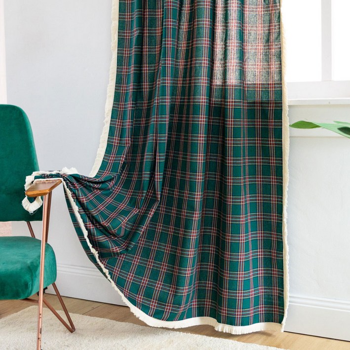 지앤와이 체크패턴 태슬 커튼 봉집형