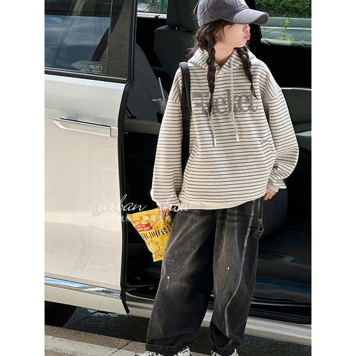 마성 봄가을 초등생 여아 편한 캐주얼 단가라 가을 후드티