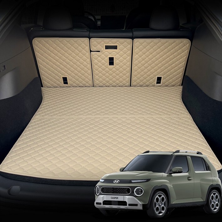 더뉴 캐스퍼 가솔린 컨셉토 가죽 퀼팅 등커버 트렁크 매트 (캐스퍼 가솔린 호환 인스퍼레이션), 블랙+골드스티치