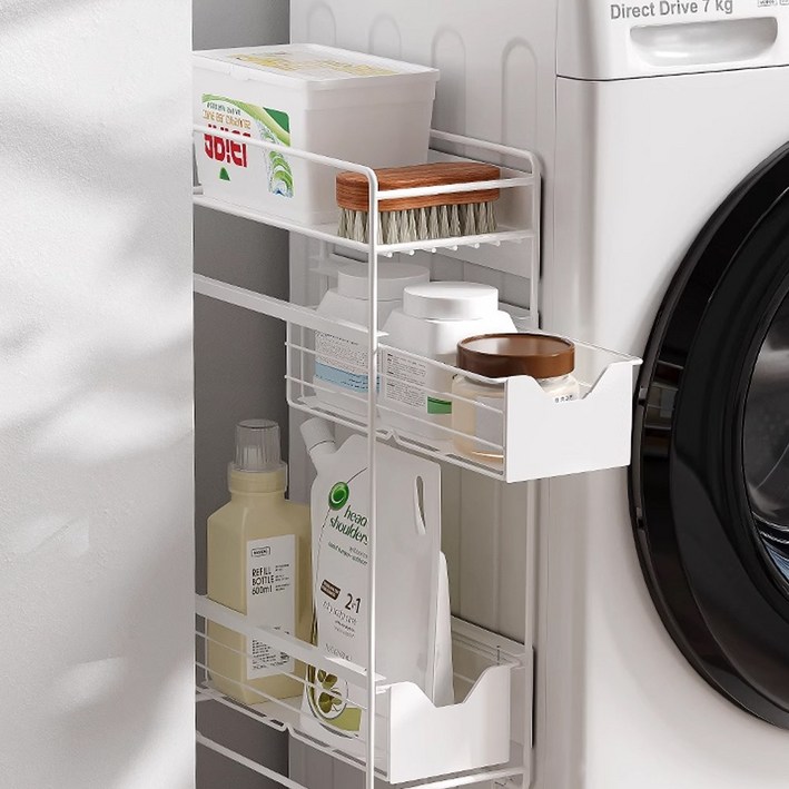 하루꿈 투웨이 틈새수납 슬라이딩 냉장고 수납선반 세탁기 자석 수납함, 화이트, 1개