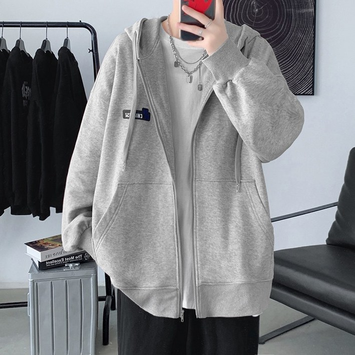 남자오버핏후드티 카디건 스웨터 남성 가을 ins 느슨한 캐주얼 모든 경기 후드 재킷 무거운 하이 스트리트 간단한 옷의 한국어 버전