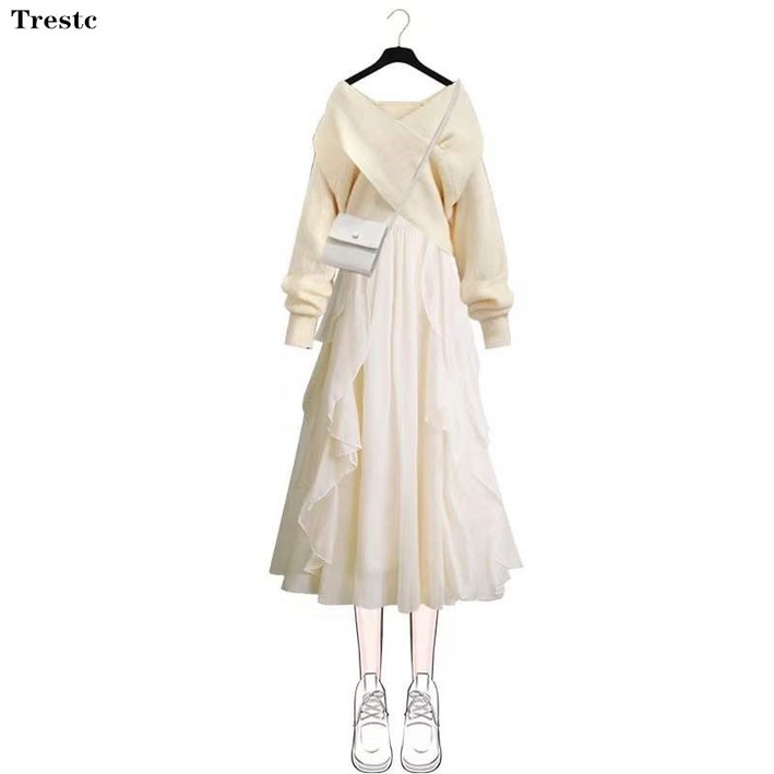 Trestc 니트 스웨터 나시 원피스 투피스 드레스 AE8839