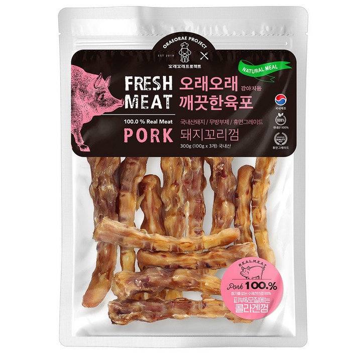 깨끗한육포 실속 수제간식 콜라겐 돼지꼬리 껌 300g, 1개, 300g, 돼지꼬리껌