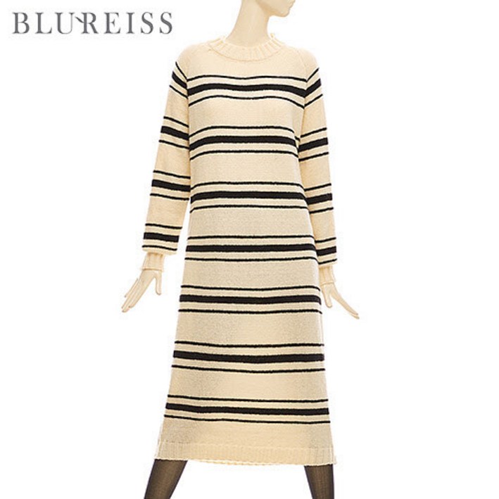 블루레이스 블루레이스 줄지시보리롱니트원피스_BKW1OP3591