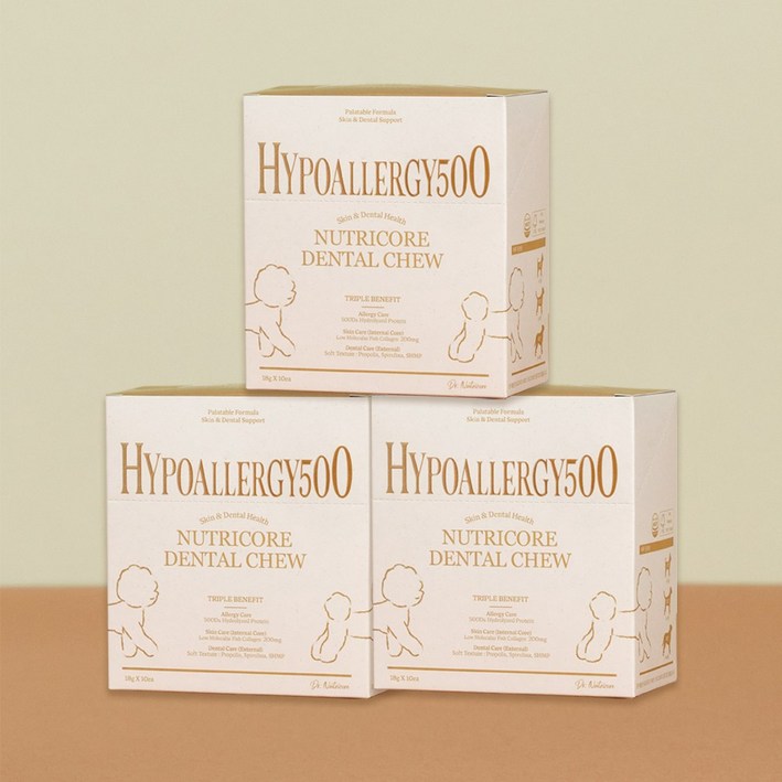 안전성분인증닥터뉴트리코어 하이포알러지500da 피부 알러지 눈물 덴탈껌 180g, 18g, 30개, PVC패키지 안전성분인증닥터뉴트리코어 하이포알러지500da 피부 알러지 눈물 덴탈껌 180g, 18g, 30개, PVC패키지