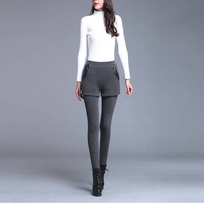 yuviny (유비니) 여성 기모 레이어드 반바지 레깅스 KZ0001