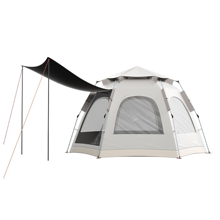 AORAN 원터치텐트 비와 자외선 차단 대형 육각 텐트,4-5인용, 운무회색(킹 사이즈)