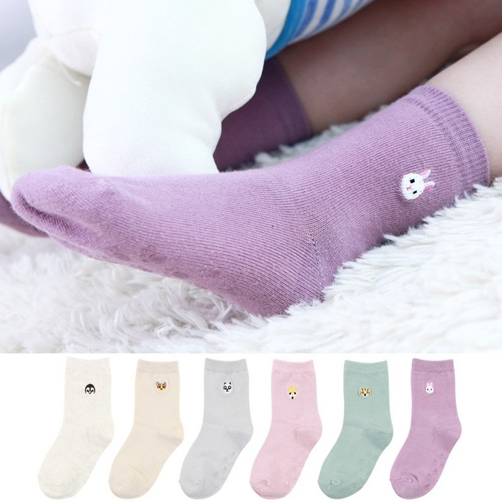 싹스큐 국산 키즈 귀여운 캐릭터자수 6켤레 세트