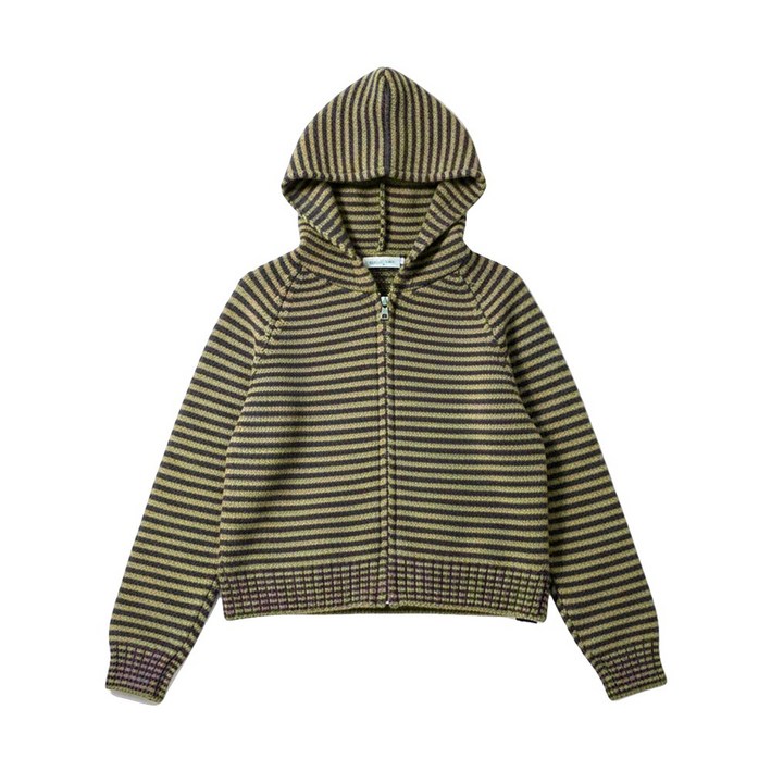 스트라이프 니트 후드집업 3color