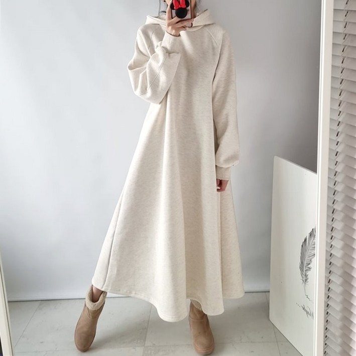 에이나인 벨라 데일리 플레어 후드 롱원피스 루즈핏