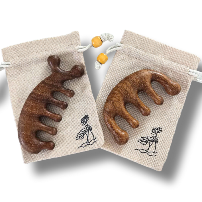 프레즌 두피 바디 박달 나무 천연 우드 괄사 2종 마사지세트  혈액 순환  림프 케어, 브라운우드, 2개