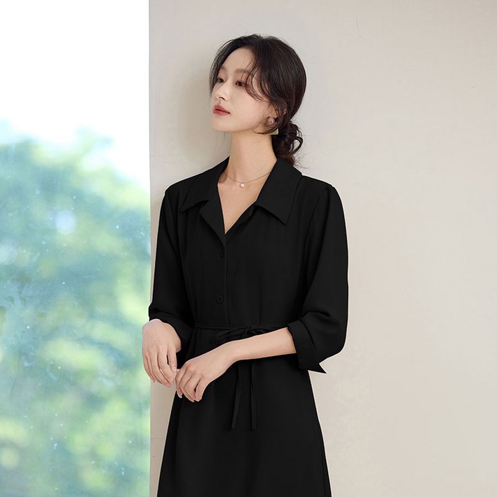 여성 여름 원피스 롱원피스 허리끈 카라넥