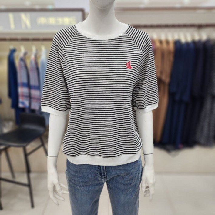 프렐린 면혼방 루즈핏 스트라이프 티 RTP252S41SC