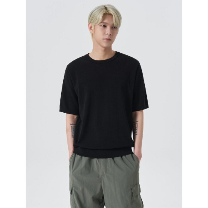 에잇세컨즈 8SECONDS 강연 라운드 반소매 니트 블랙 424451LY45