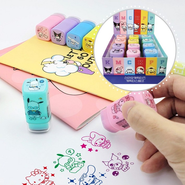 산리오캐릭터 스탬프 세트 12개입 다이어리 다꾸도장 시나모롤 헬로키티 폼폼푸린 쿠로미 포차코 마이멜로디