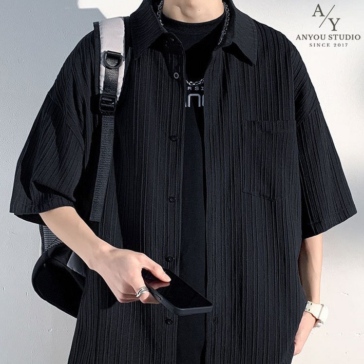 ANYOU 남자 반팔 셔츠 캐주얼 와이셔츠  쿨링 반팔 셔츠 반팔 셔츠 코트