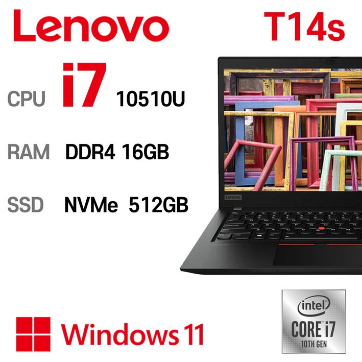 중고노트북 ThinkPad T14s intel core 10세대 i7-10510U, ThinkPad T14s, WIN11 Pro, 16GB, 512GB, 코어i7 10510U, Black 7690027713