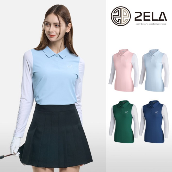 투엘라 여성 긴팔 카라 티셔츠  냉감 골지 원단 스판 골프 스포츠 카라티