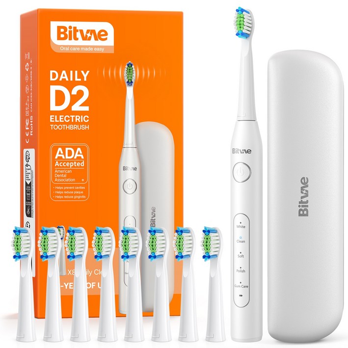 비트베이 D2 음파 전동칫솔 진동칫솔 스마트가압센서 칫솔모8개 Bitvae Amazon베스트, 8개