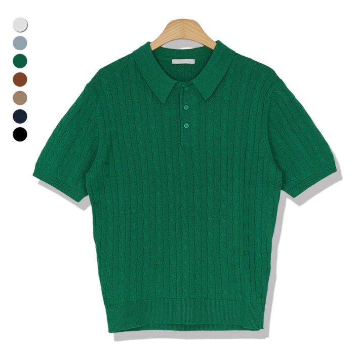 오마보이 남성용 썸머 꽈배기 카라넥 반팔니트