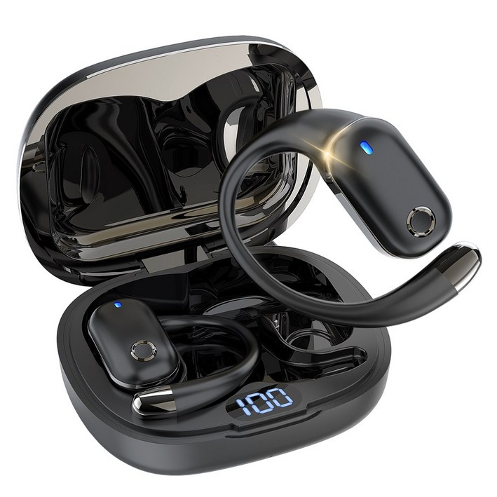 OGIVA 블루투스 이어폰 무선 오픈형 고음질 방수 C타입 귀걸이형 러닝 헤드폰, 블랙, H06