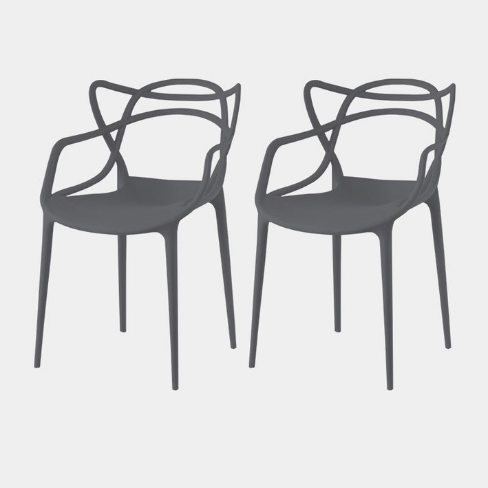 홈스퍼니처 로라 암체어 카페의자 플라스틱 인테리어 1인 야외 테라스 식당 식탁 예쁜 디자인, 그레이, 2개