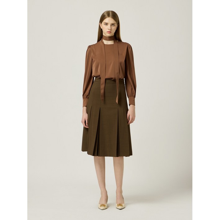 모조에스핀 미디 기장 주름 스커트 J243MSD005_DG