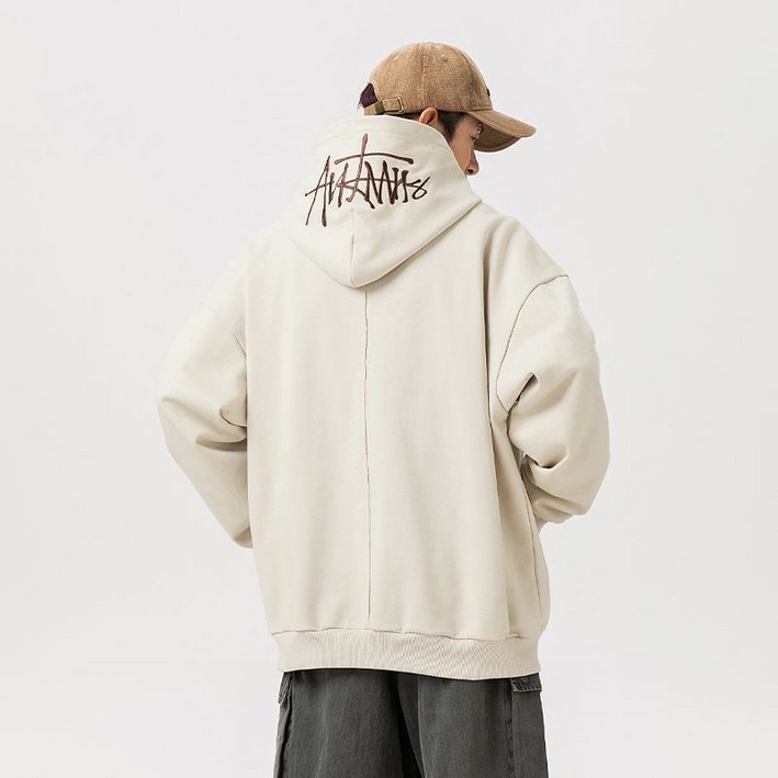 유루 남성용 두툼한 오버핏 자수 디테일 후드티  L3840