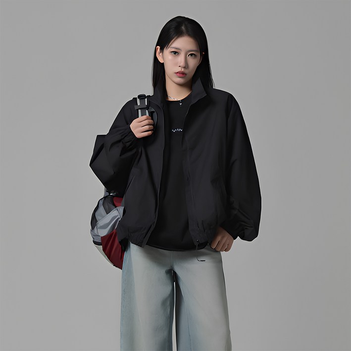 지쥬 여성 오버핏 초경량 바람막이 무지 블랙 가벼운 점퍼