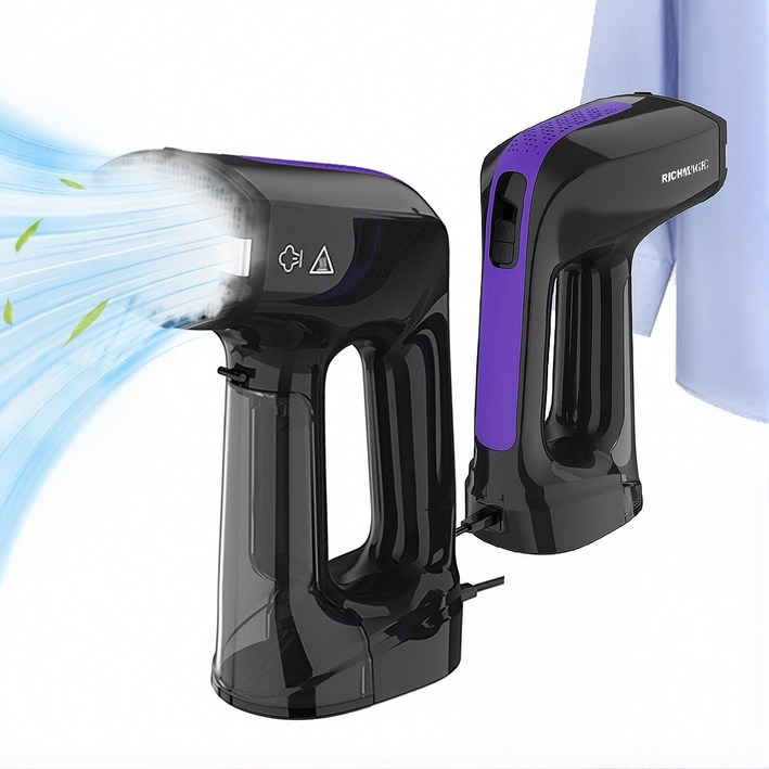 [2026년형] RichMagic 진공 흡착식 핸디 스팀 다리미 3단 조절 휴대용 가정용 초경량 신속 예열 살균 진드기/습기/먼지 제거 200ML 대용량 물통, 자흑색, KY-6013-15