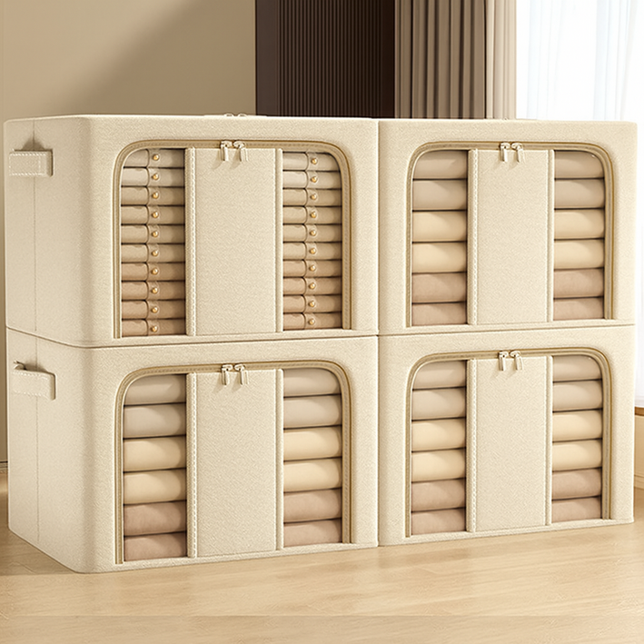 라온프리 대용량 접이식 와이어 리빙박스, 라이트 카키, 4개