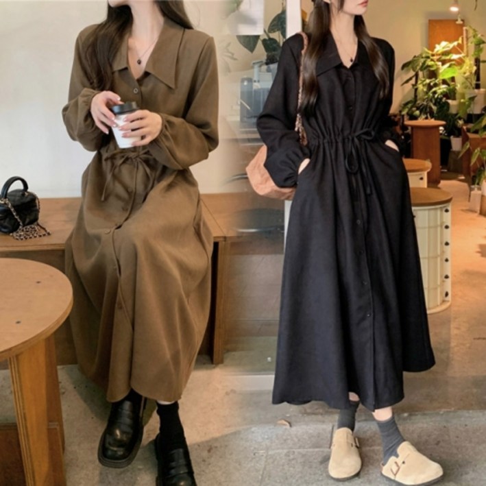 유니크유니스 코듀로이 카라 셔츠 원피스