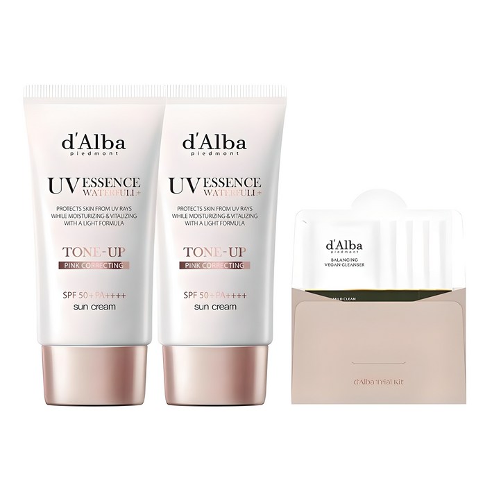 비건뷰티 달바 워터풀 톤업 선크림 SPF50 PA 50ml x 2p  밸런싱 비건 젤 클렌저 15ml 세트, 1개
