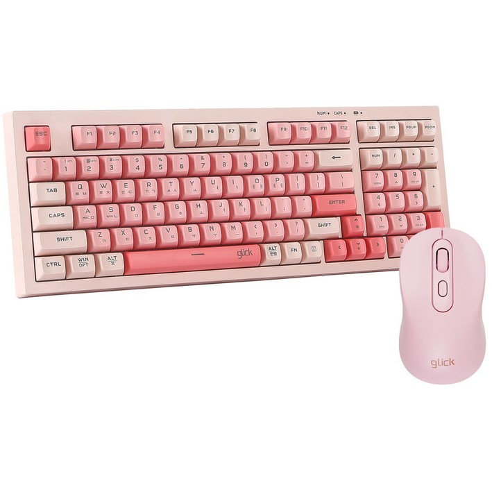 지클릭커 오피스프로 사일런스 유무선 블루투스 키보드 마우스 세트, 일반형, 핑크RC2, WMK90 98키