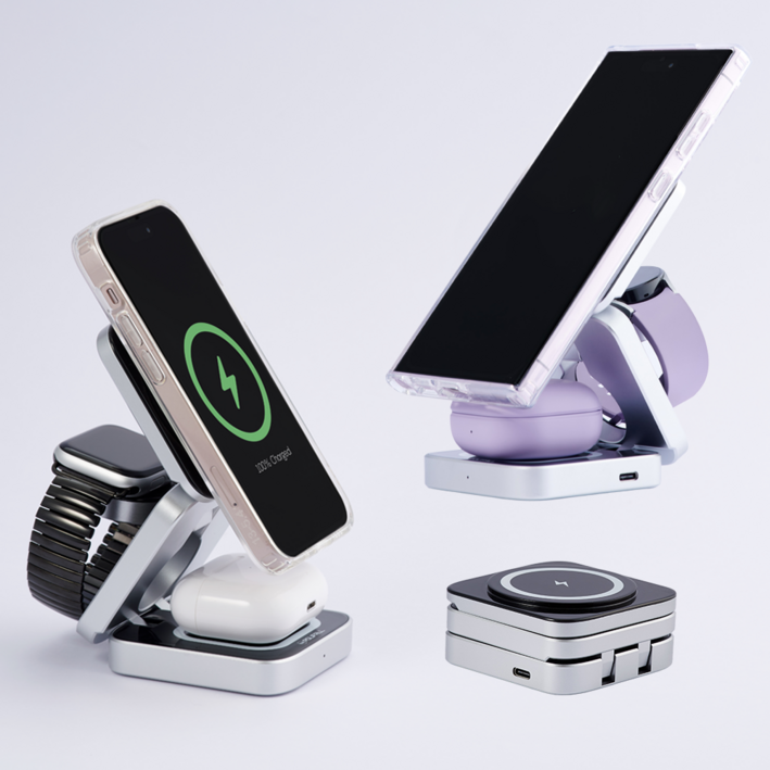 폴리폴 3in1 맥세이프 무선충전기 Qi2 아이폰 애플워치 에어팟, 1개, 글로시 화이트